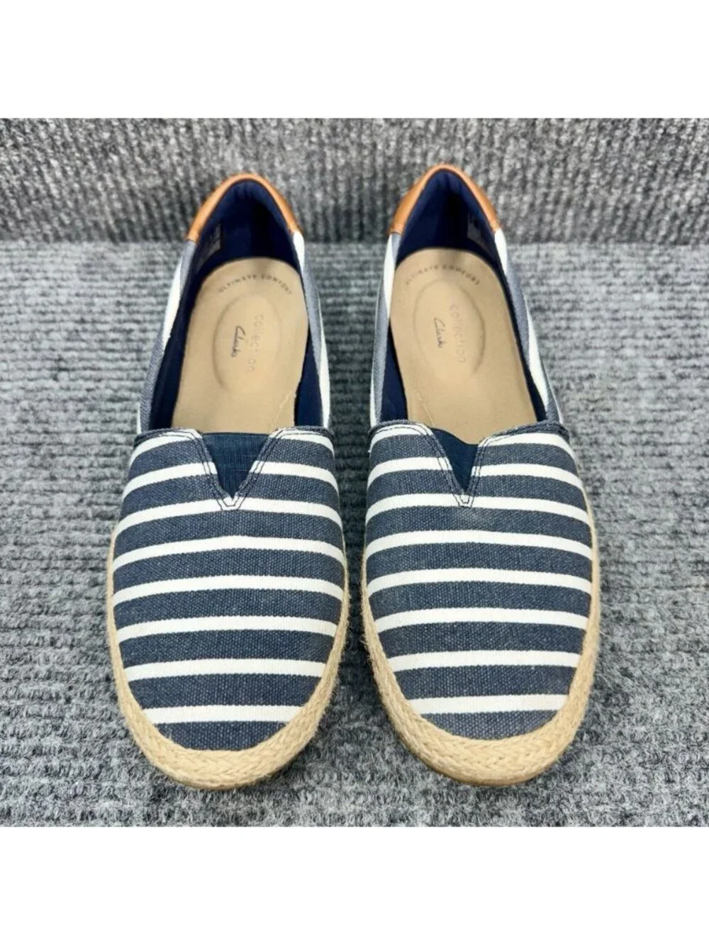 Clarks Danelly Sky Shoes Womens 8 Blue Stripe Flats Espadrille Nautical Slip On